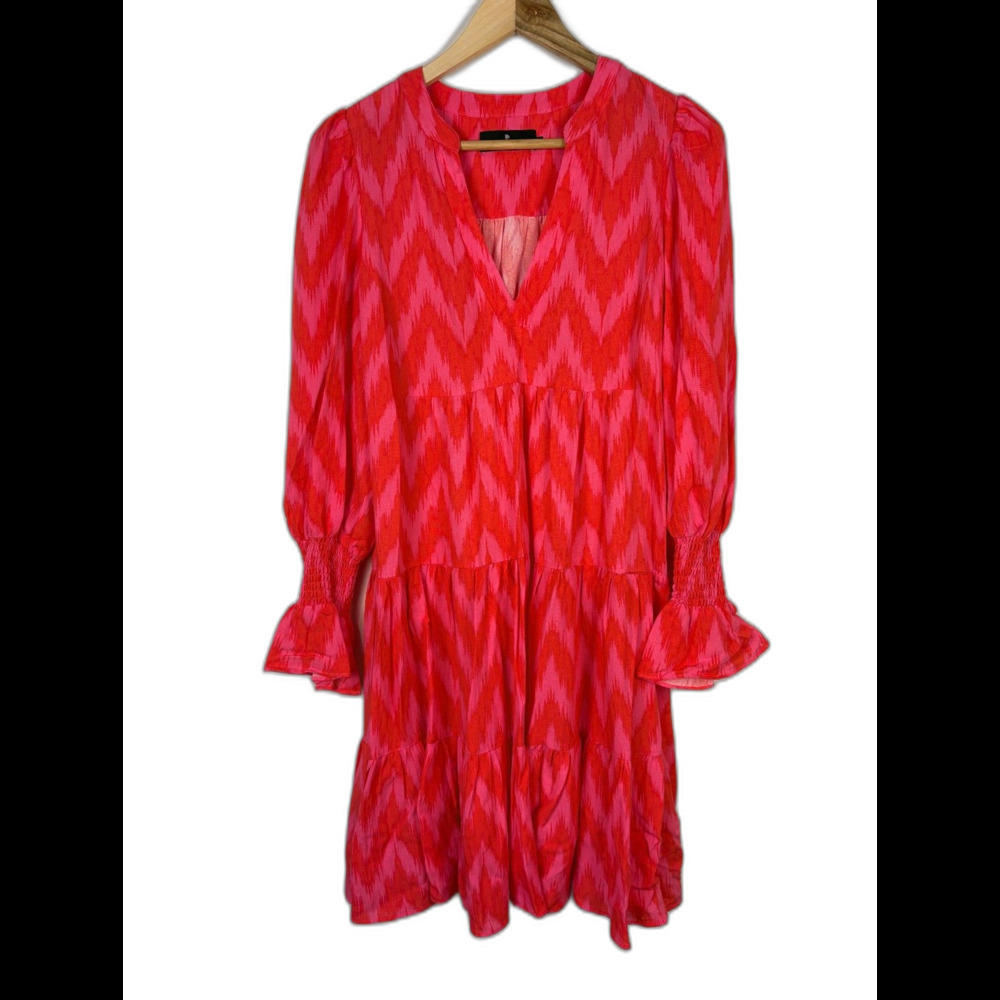 Tuckernuck Pomander Place Hot Pink Ikat Kenzo Tiered Mini Dress Size Small